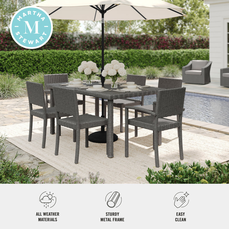 Gray Engineered Wood Top 7-Piece Dining Set with Rattan Wicker Chairs