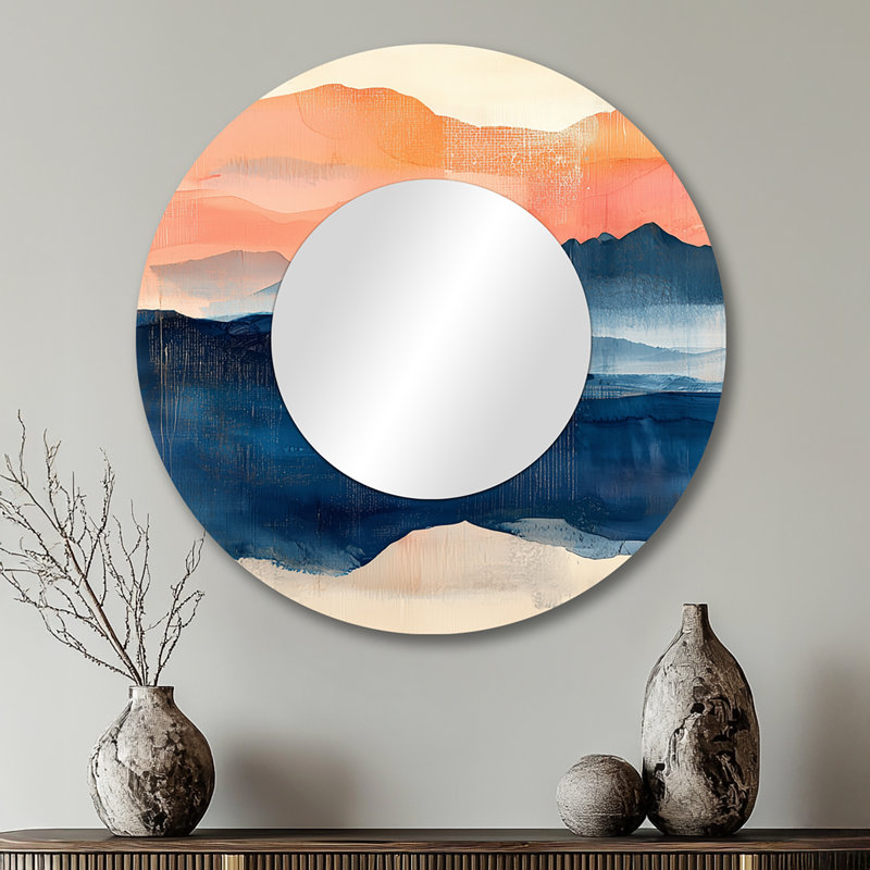 «Pink Blue Bold Landscape Bold Mountains I», art mural miroir montagnes du paysage, 29 po x 29 po