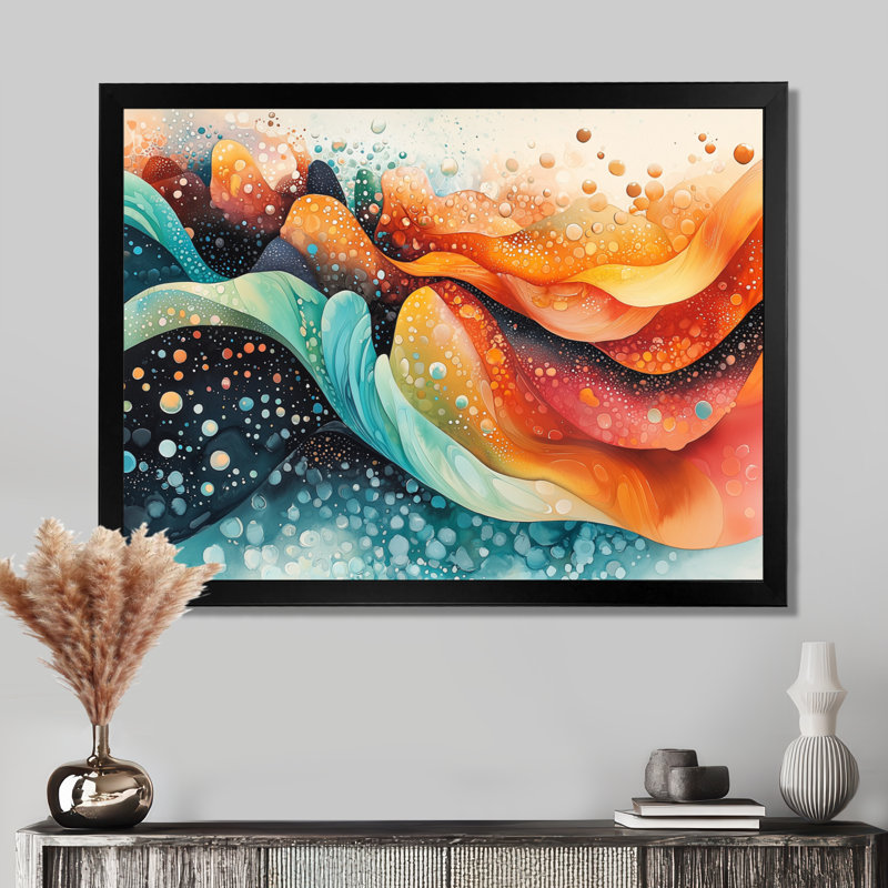Abstrait flux temporel de couleurs de l'arc-en-ciel I - Art mural abstrait, H 12 po x l 20 po, Cadre simple, Noir
