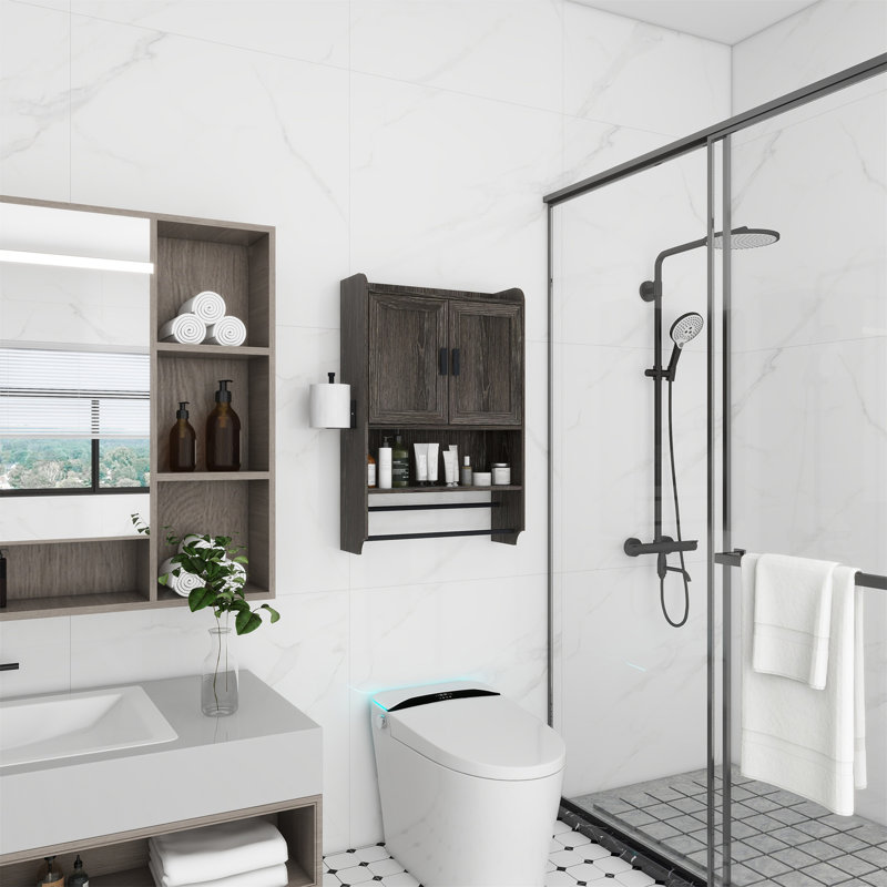Armoire murale de salle de bain avec portes, Gris