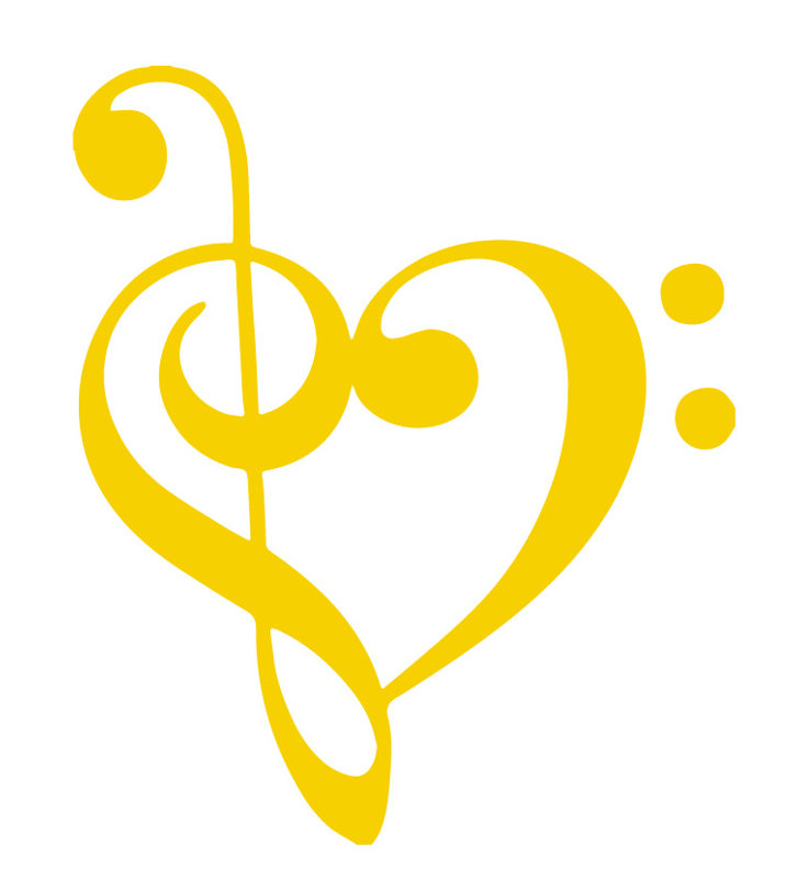 Décalcomanie murale coeur musical, H 48 po x l 40 po x P 0,01 po, Jaune clair