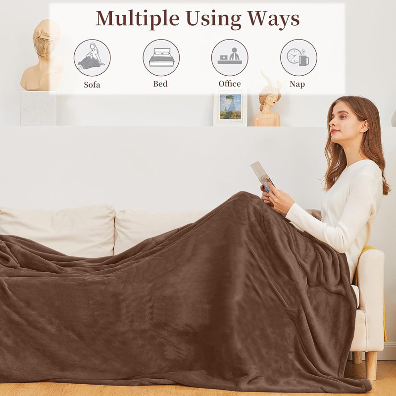 Adamczyk Soft Touch Mink Faux Fur Plush Sofa Throw/Blanket , 200cm x 240cm, Coffee