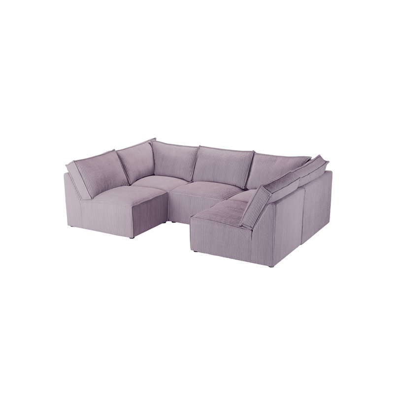 Beadie 5-Piece Corduroy Cord Corner Sofa , Purple