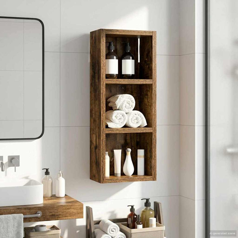 Wall Mounted Required Bathroom Cabinet, 50cm H x 20cm W x 10cm D, Smoked Oak