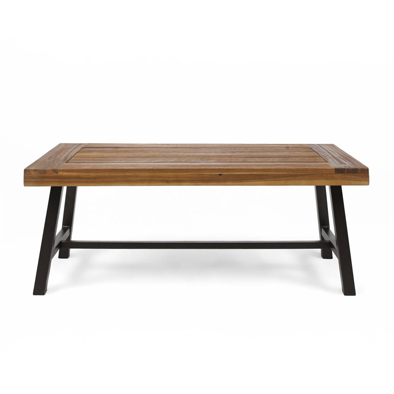 Outdoor Acacia Wood and Iron Coffee Table, 18'' H X 24'' D X 45.75'' W, Natural/Black