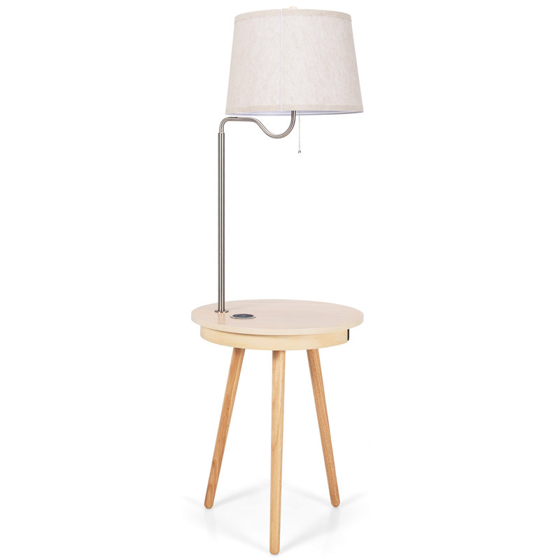 Lewiston 56'' Tray Table Floor Lamp Set with USB, Natural