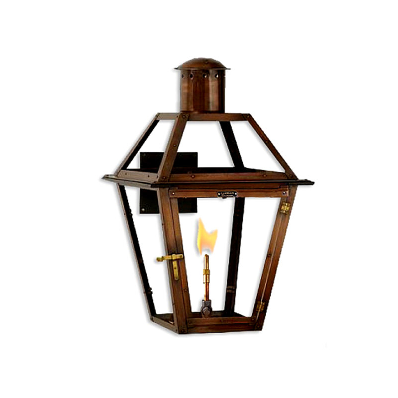 Bourbon Street Style 19-Inch Standard Bracket Gas Copper Lantern | Handcrafted Louisiana Outdoor Wall Light | Flambeaux Lighting
