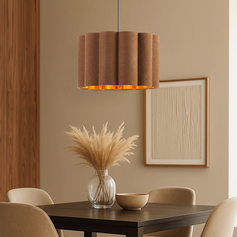 2 - Light 18" Dimmable Petal Drum Fabric Chandelier, Brown