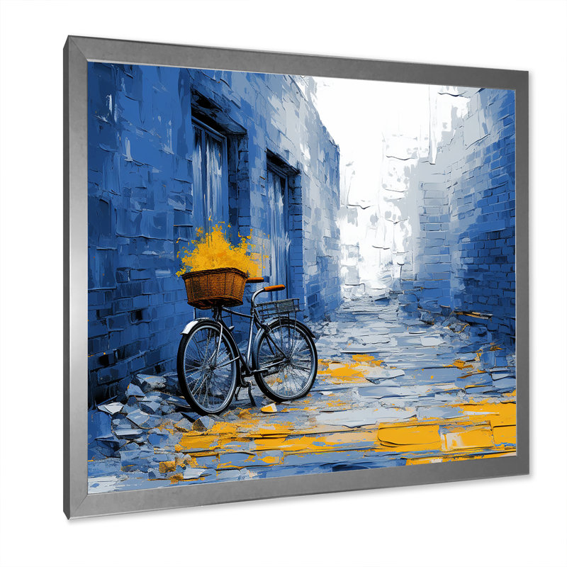 Vélo bleu sur toile, H 36 po x l 36 po x P 1,5 po, Cadre photo argenté