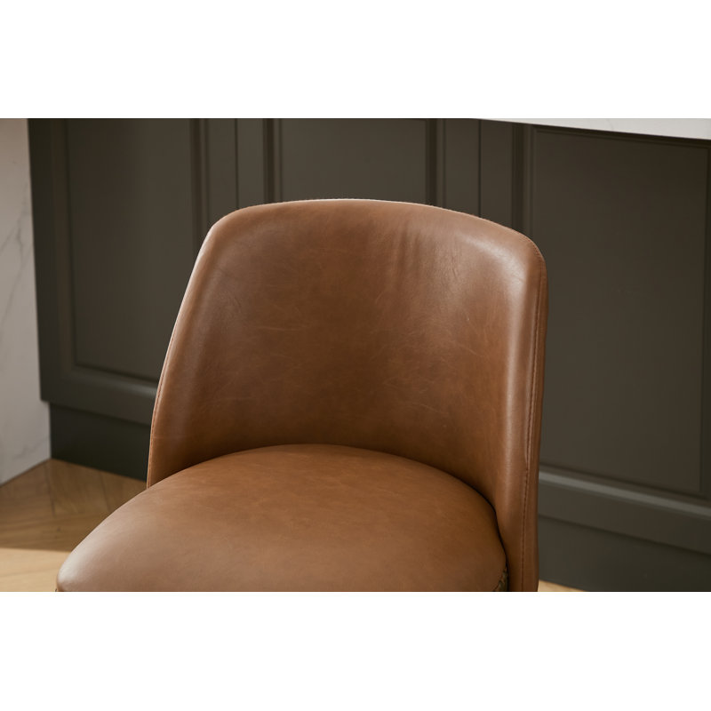 Swivel Upholstered 26" Counter Stools With Wood Trim, Brown, 3
