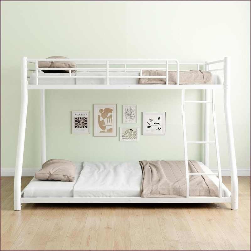 Twin Over Full Metal Bunk Bed with Removable Stairs &amp; 12" Storage, Sturdy Frame No Box Spring, White for Teens/Adults
