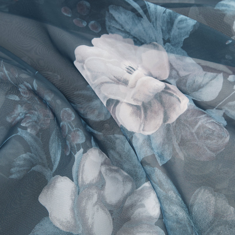 Navy Floral Sheer Rod Pocket Back Tab Curtain Panel