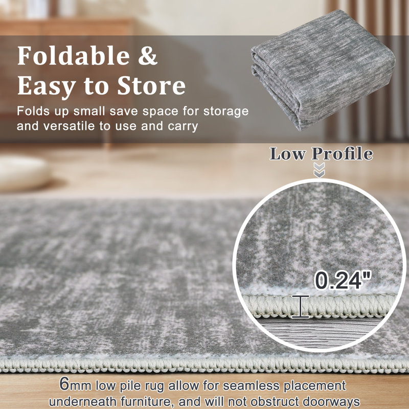 Machine Washable Rug with Rubber Backing for Living Room Modern Non-Slip Dining Room Rug Easy-Cleaning Solid Floor Carpet for Bedroom Hallway Kitchen Office Playroom