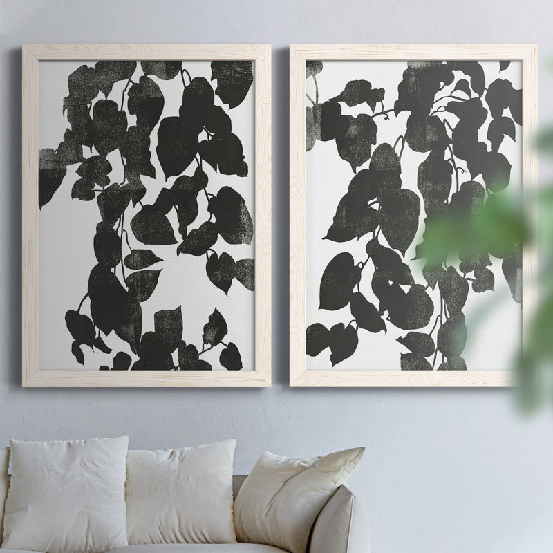 Silhouette de Pothos I - ensemble de 2 peintures sur toile encadrées, H 37,5 po x l 55 po x P 1,5 po, Blanc