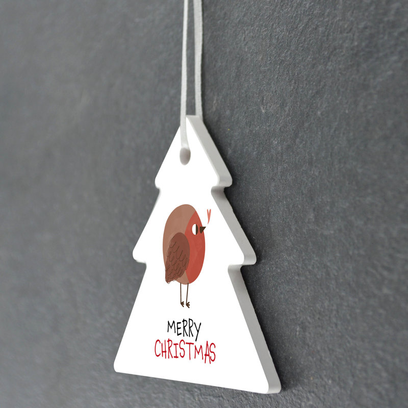 Robin Merry Christmas Tree Shaped Ceramic Ornament