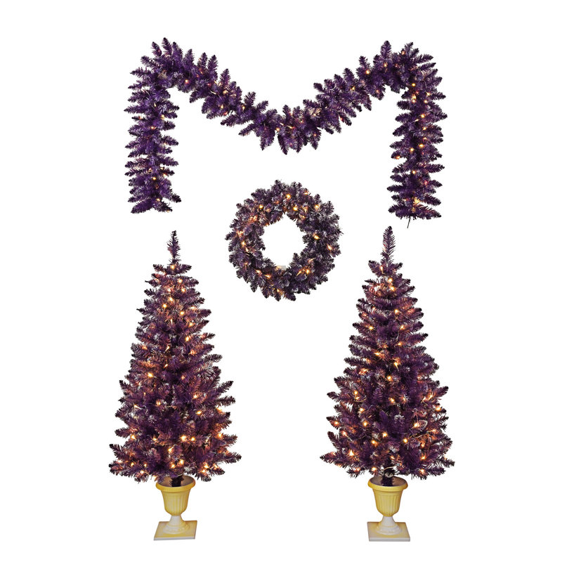 Ensemble de sapin de Noël artificiel pré-éclairé 4 pièces