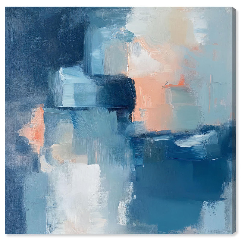«Whispering Blue I», art abstrait bleu par , H 20 po x l 20 po, Toile tendue
