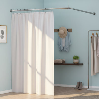 Tringle de douche d'angle réglable en L (24,3 po à 48 po), nickel brossé, 12 crochets et support