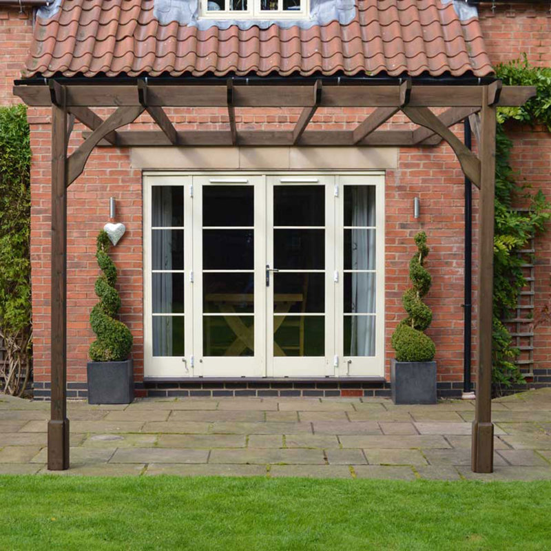 Bavar 4.8m x 4.8m Solid Wood Pergola, Rustic Brown, 26 ft x 8 ft