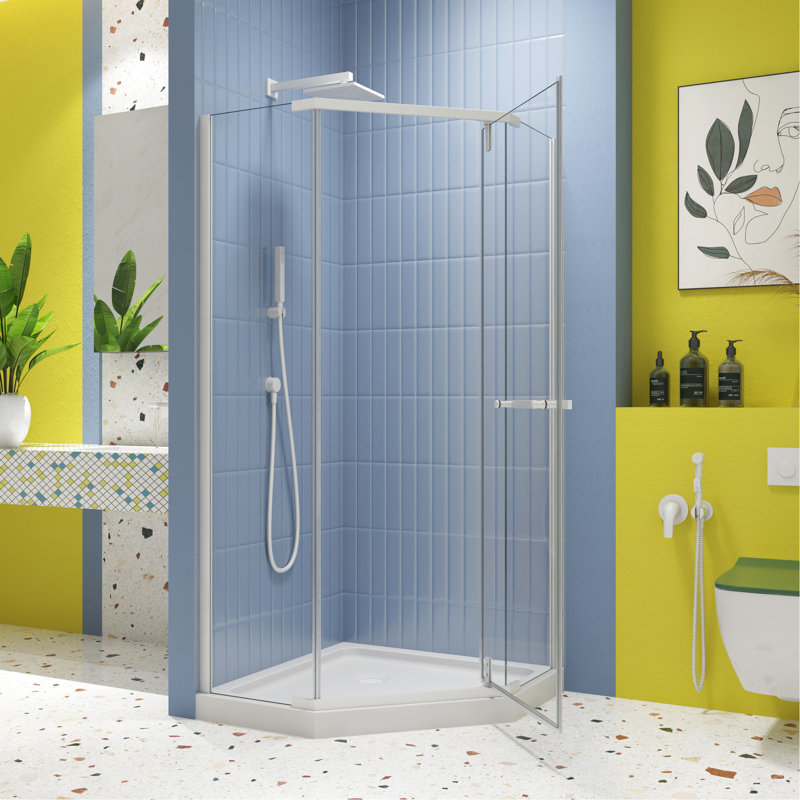 1/4" Tempered Glass Pivot Shower Enclosure - Matte White 34.75 In. X 72 -angle Easy To Install Smooth Mechanism Function Leakage Design