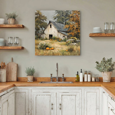 Weathered Barn in Autumn Wrapped Canvas Wall Art