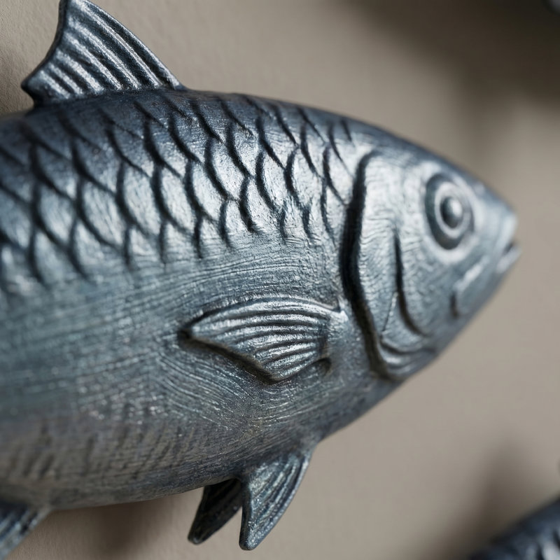 Décoration murale poisson de fer l 70 po de style méditerranéen - style bord de mer élégant, H 18 po x l 70 po x P 2,75 po