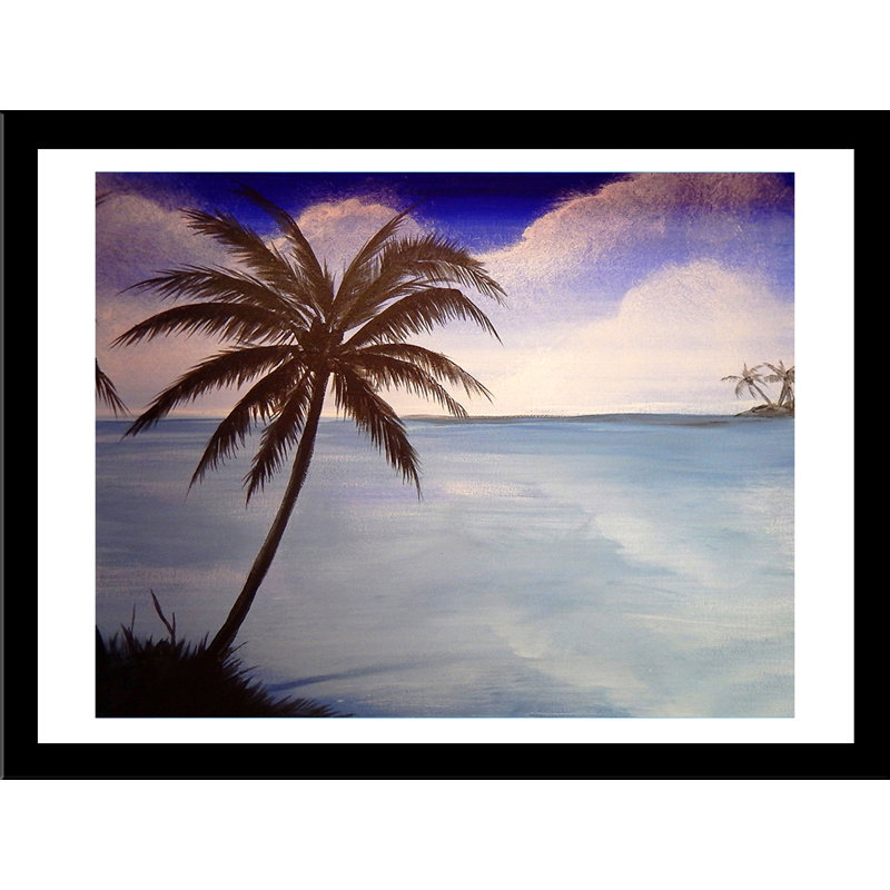 «Paradise», reproduction de peinture acrylique, H 11 po x l 14 po x P 1 po, Papier avec cadre noir, Blanc