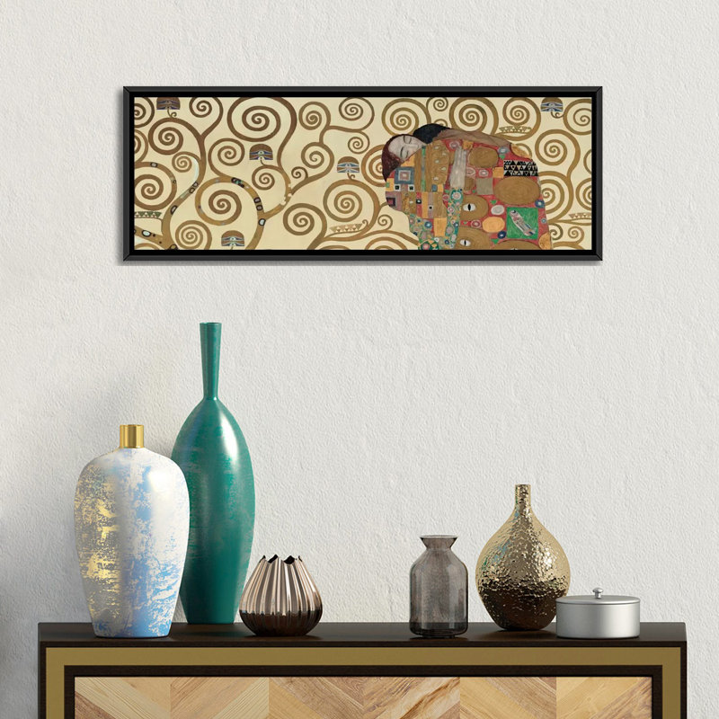 « fulfillment, horizontal » par gustav klimt,, impression sur toile tendue, H 12 po x l 36 po x P 1,5 po, Cadre noir