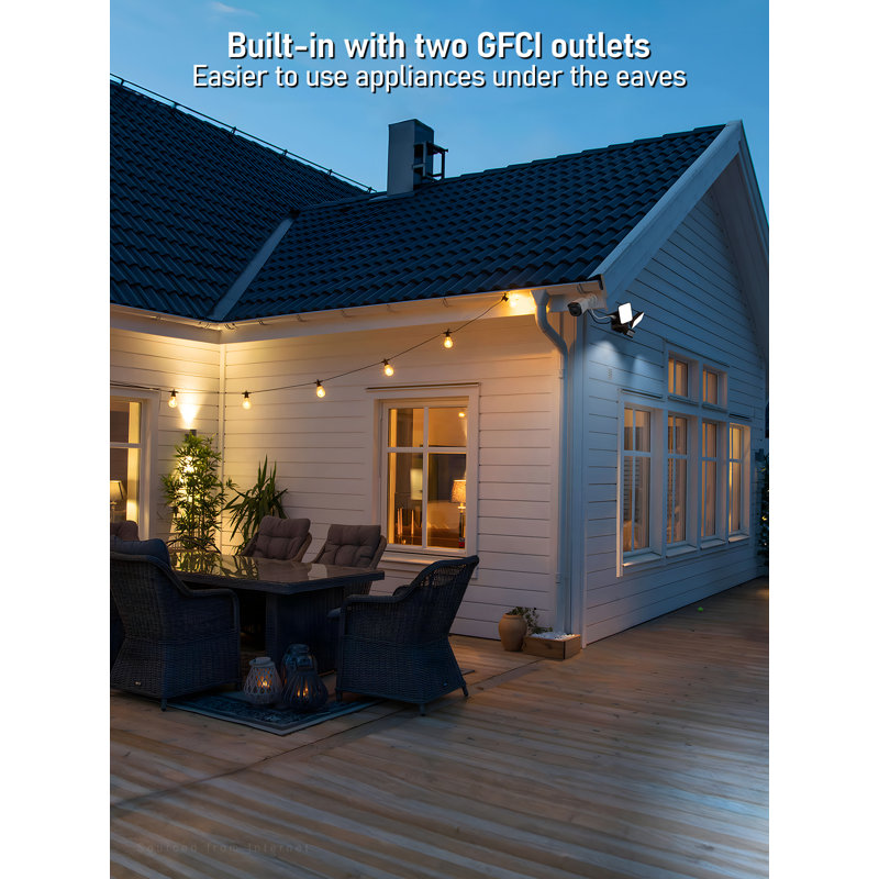 LED Flood Light with GFCI Outlets, Motion Sensor & Dusk to Dawn Security Lamp, Bronze