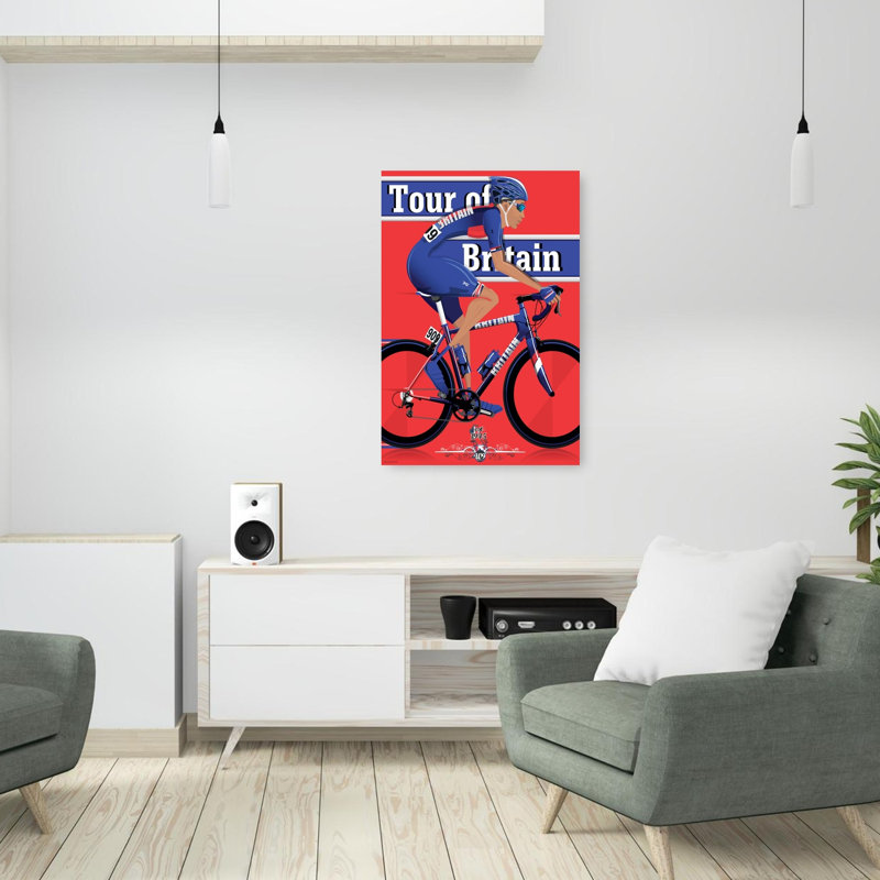 Tour of Brittany Cyclist, art mural contemporain coloré, 36" H x 24" W