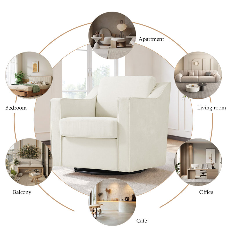 Fauteuil pivotant rembourré à dossier large et large Bronnen, Chenille beige