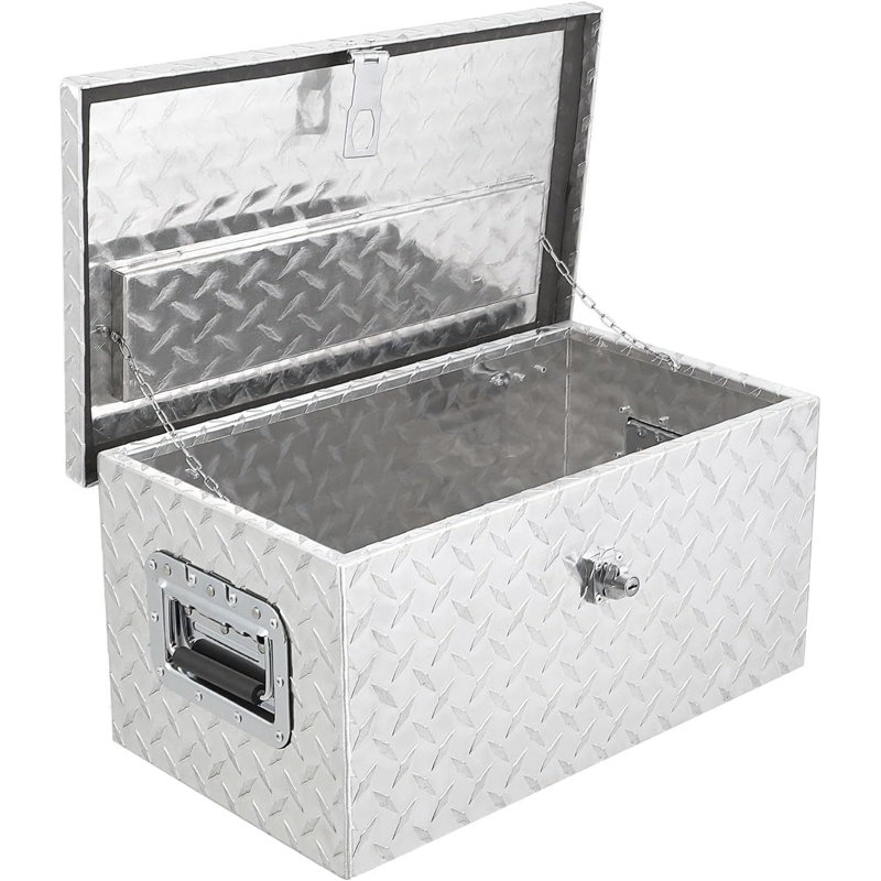 Boîte à outils 20 pouces en aluminium avec serrure et clés, Argent argent