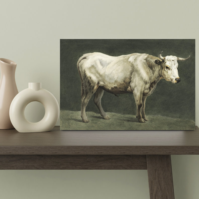 «Bull debout», peinture classique rétro, rétro, vache, paysage animalier, art mural, H 18 po x l 12 po