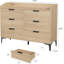 Commode 6 tiroirs 47 "avec prises de courant et ports USB, coffre de rangement en chêne naturel pour chambre
