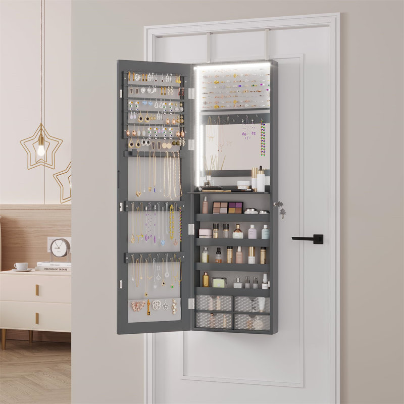 Armoire à bijoux avec miroir moderne, Gris
