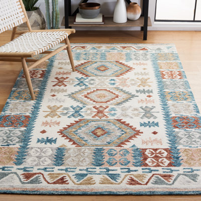 Moroccan Handmade Tufted Wool/Cotton Area Rug in Ivory/Blue
