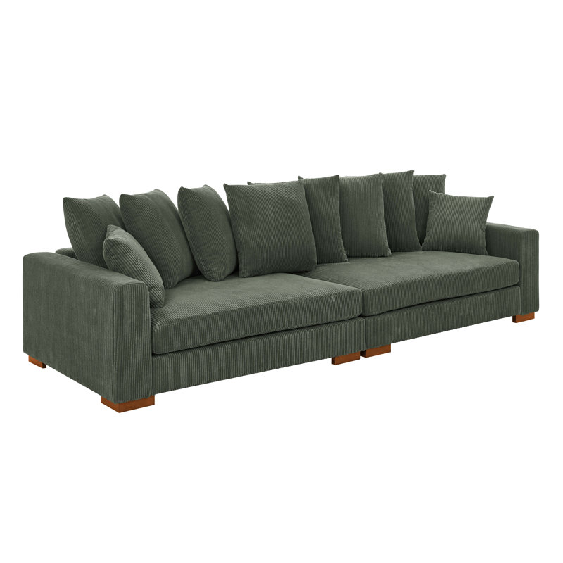 Canapé Catasha à accoudoirs carrés 116 po CAL117, Velours côtelé vert forêt