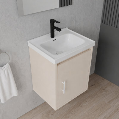 Meuble-lavabo flottant 16 po avec lavabo, porte en céramique, kaki, 16 po