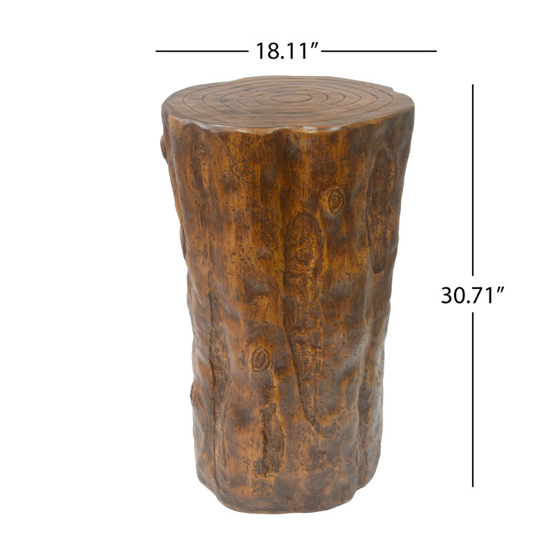 Table d'appoint rustique Ulman MGO en forme de souche d'arbre avec texture d'écorce, design ajouré pour une utilisation intérieure et extérieure