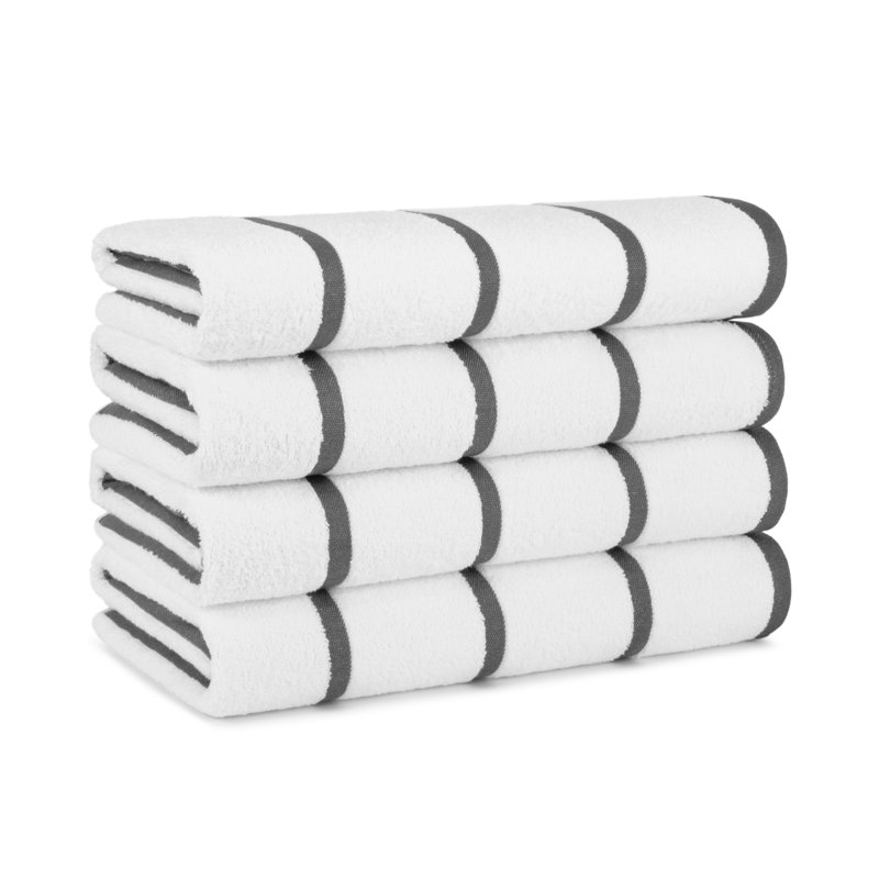 Dark Gray and White Cotton Striped Quick Dry Beach Towels, 30x60, Set of 4