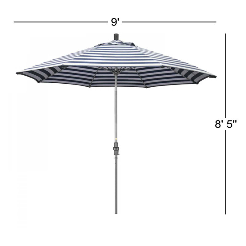 Parasol de marché 9 pi Hemenway, Rayure Cabana bleu marine / blanche, Hammertone Grey