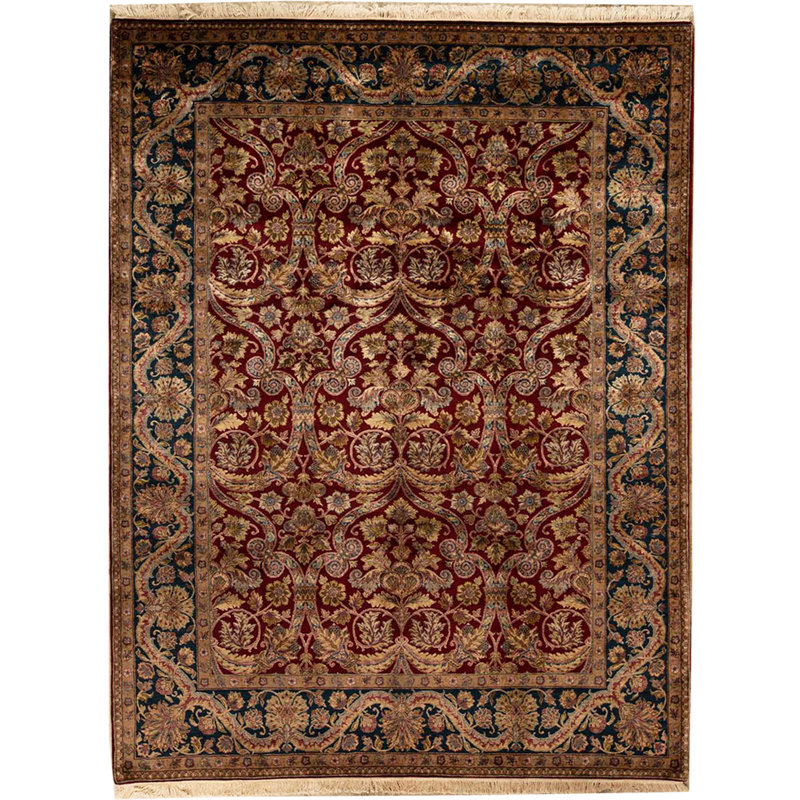 Tapis rouge et bleu noué à la main de haute qualité
