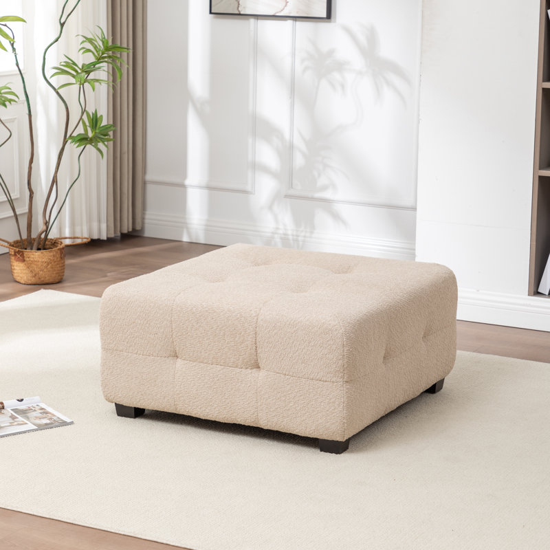 Ashyiah 32'' Wide Upholstered Tufted Ottoman, Warm Beige Boucle