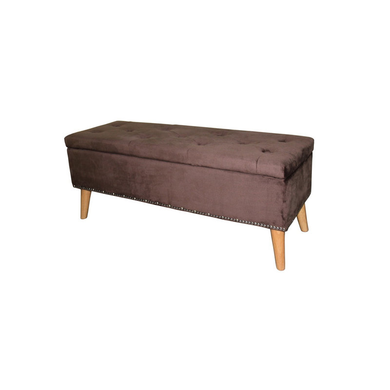Brown Suede Rectangular Storage Seat With Concealed Area Bench Practical Hidden Feature