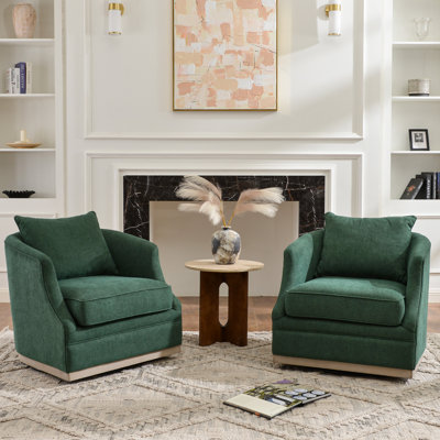 31" Wide Linen Fabric Upholstered Swivel Barrel Chair with Solid Wood Base Set of 2