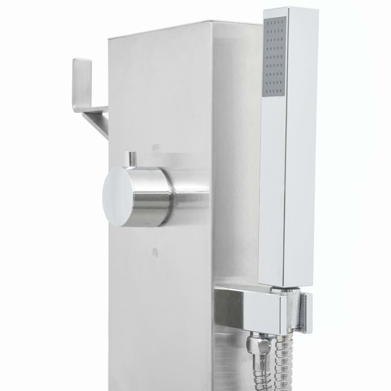 Narendra 110cm H Steel Freestanding Outdoor Shower and Footwash Spout, Silver/Black