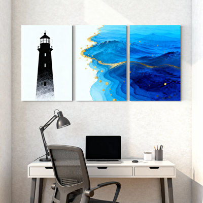 Ensemble de 3 reproductions d'art sur toile, "Blue Ocean Waves"