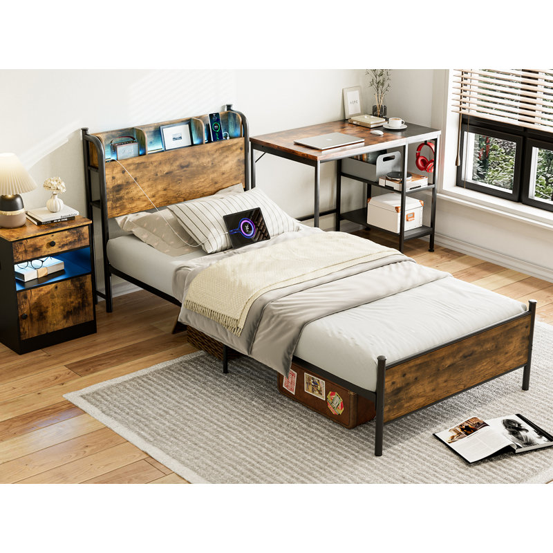 Lit avec rangement Dianthe, Simple TG, Brun rustique