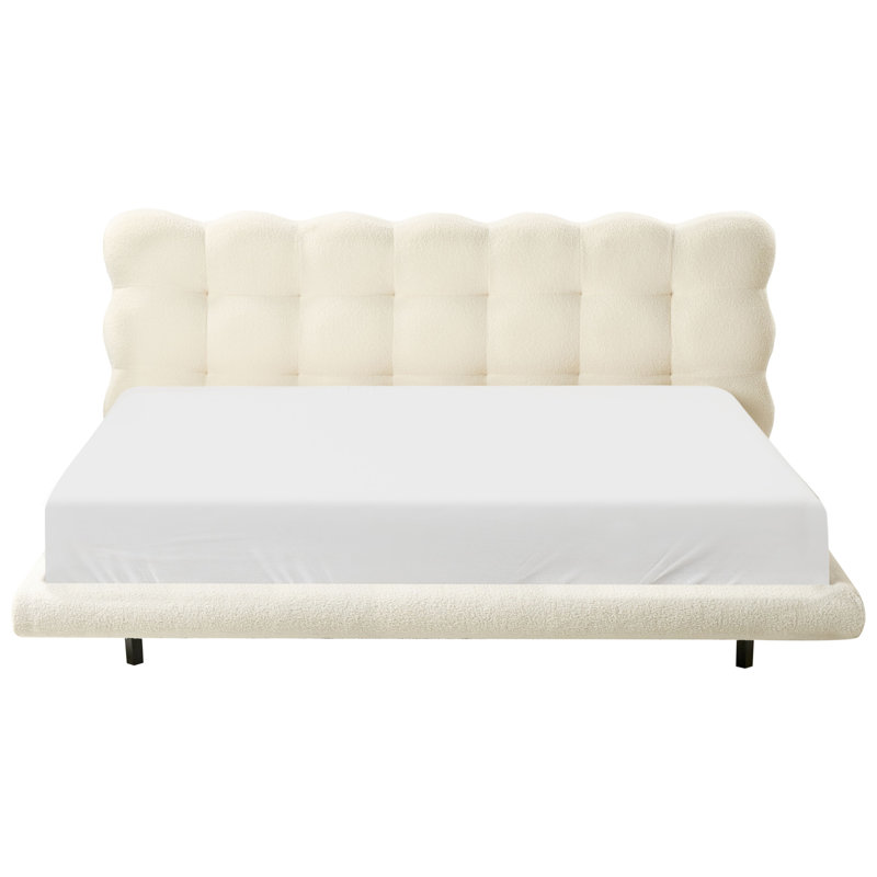 Bed Boucle SOULISSE, European Kingsize (160 x 200 cm), White