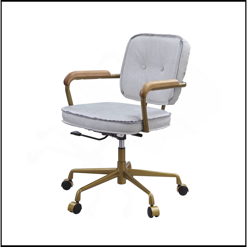 Chaise de travail en cuir véritable à grain supérieur, Gray Dup